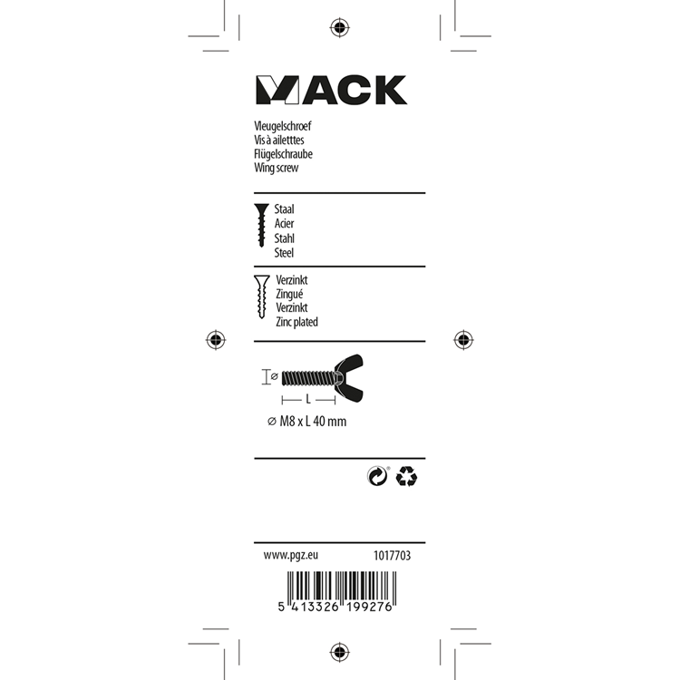 Mack 1017703 - vleugelschroef geelverzinkt 2 st m8 x 40 mm | 10 stuks