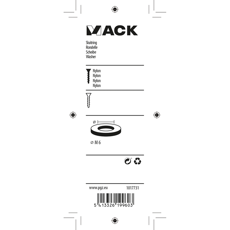 Mack 1017731 - sluitring nylon 9 st m6 | 10 stuks