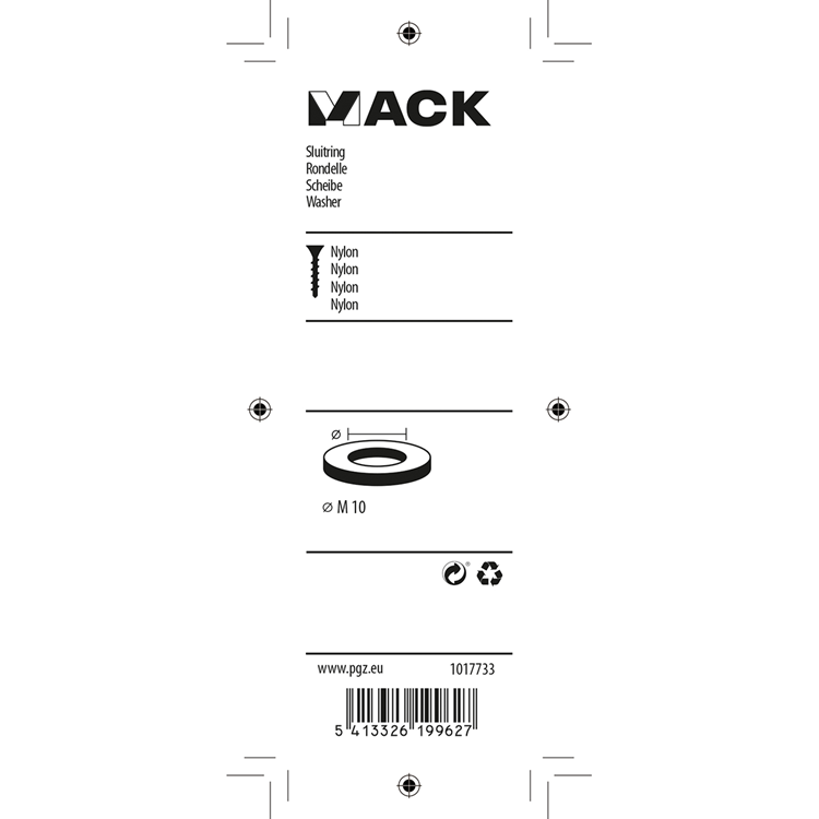 Mack 1017733 - sluitring nylon 5 st m10 | 10 stuks