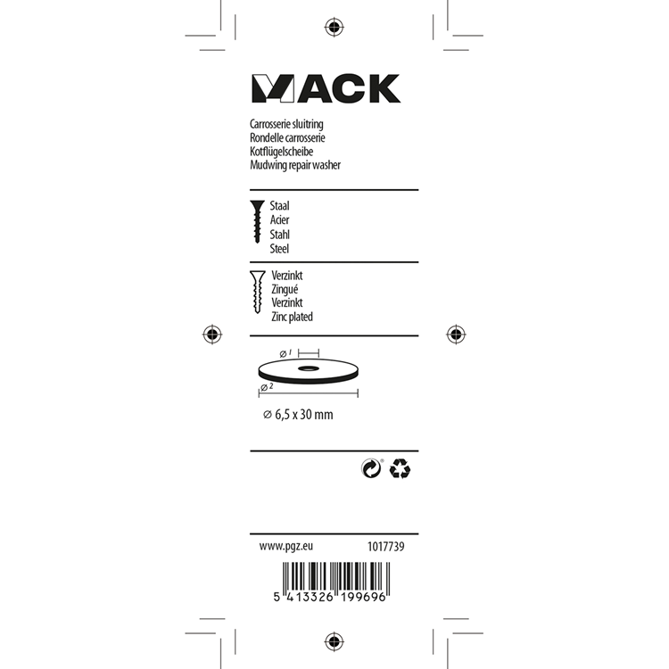 Mack 1017739 - carrosserie sluitring verzinkt12 st 6,5 x 30 mm | 10 stuks