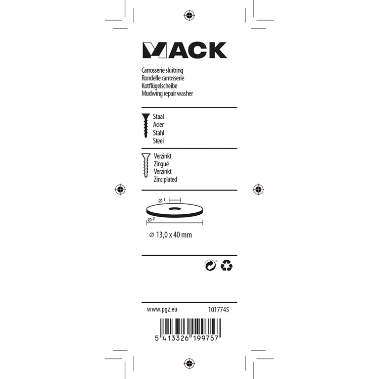 Mack 1017745 - carrosserie sluitring verzinkt6 st 13,0 x 40 mm | 5 stuks