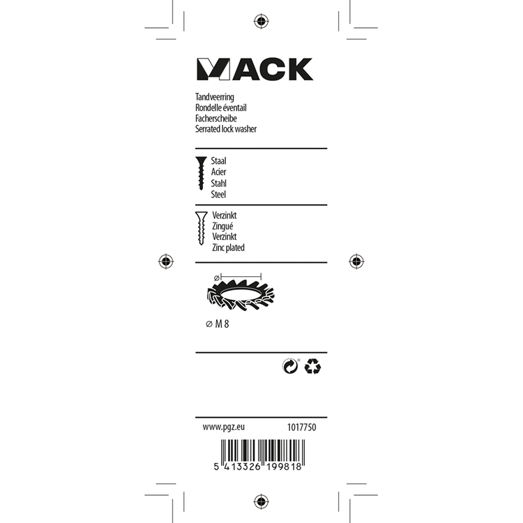 Mack 1017750 - tandveerring staal verzinkt 15 st m8 | 10 stuks