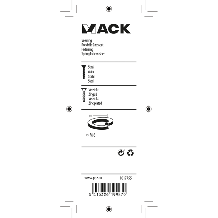 Mack 1017755 - veerring staal verz. 40st m6 | 10 stuks