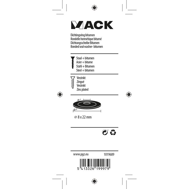 Mack 1019689 - dichtingsring bitumen verzinkt8 st 8 x 22 mm | 10 stuks