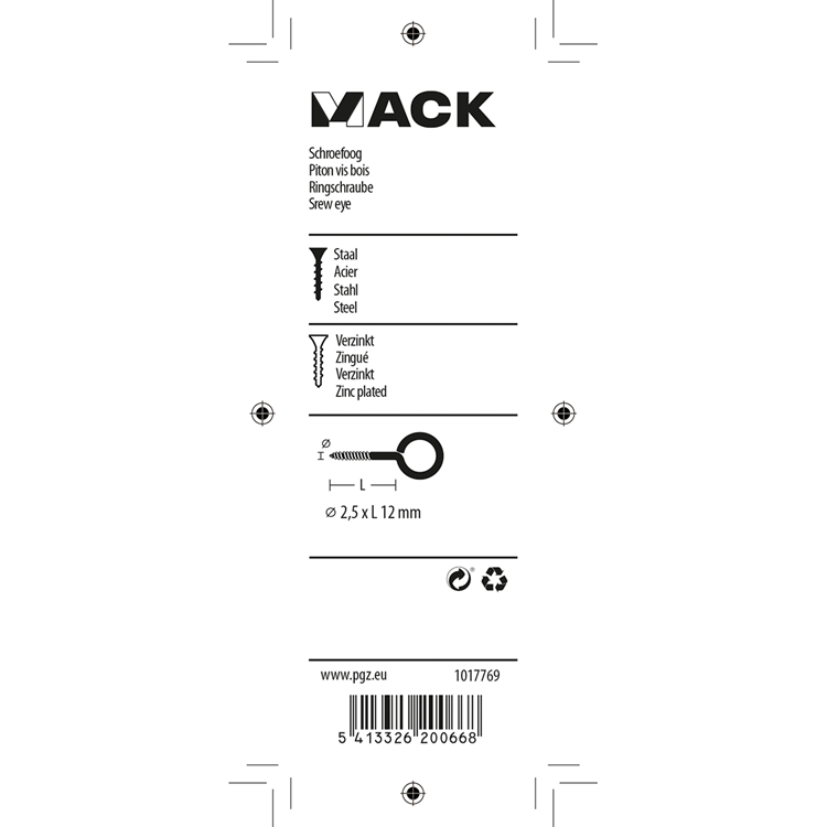 Mack 1017769 - schroefoog staal verzinkt 18st 2,5 x 12 mm | 10 stuks
