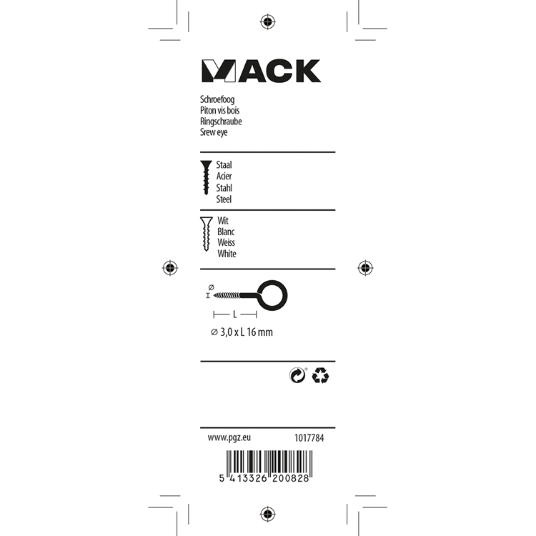 Mack 1017784 - schroefoog staal wit 7 st 3,0 x 16 mm | 10 stuks