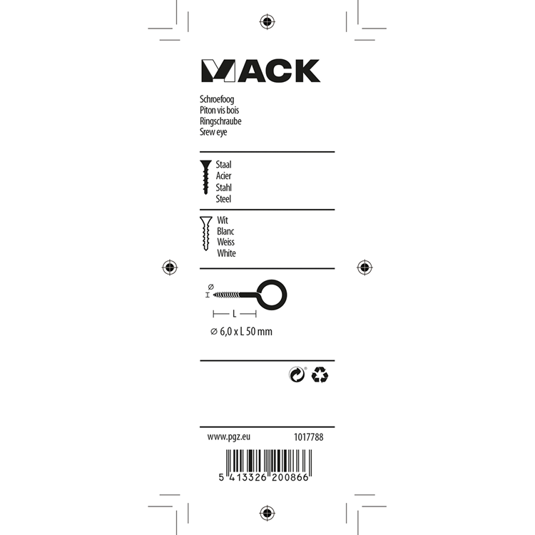 Mack 1017788 - schroefoog staal wit 2 st 6,0 x 50 mm | 5 stuks
