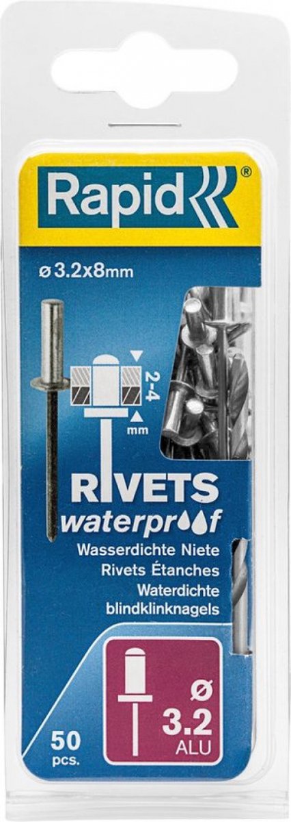 Rapid waterdichte blindklinknagel ø 3,2 x 8 mm 50 stuks + boortje