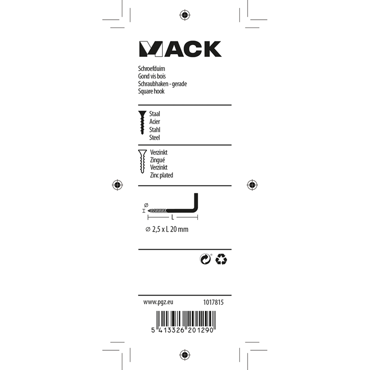 Mack 1017815 - schroefduim staal verzinkt 20 st 2,5 x 20 mm | 10 stuks