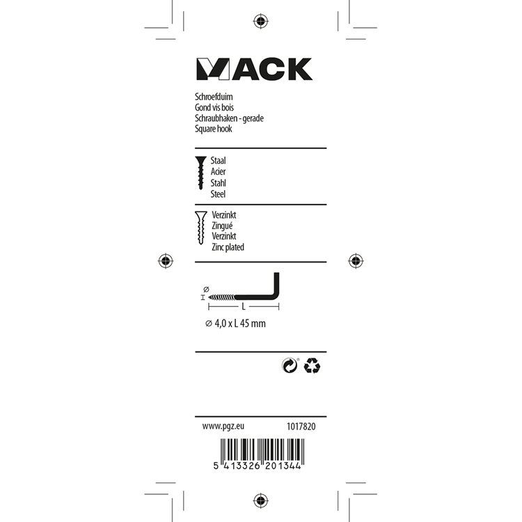 Mack 1017820 - schroefduim staal verzinkt 9st 4,0 x 45 mm | 10 stuks