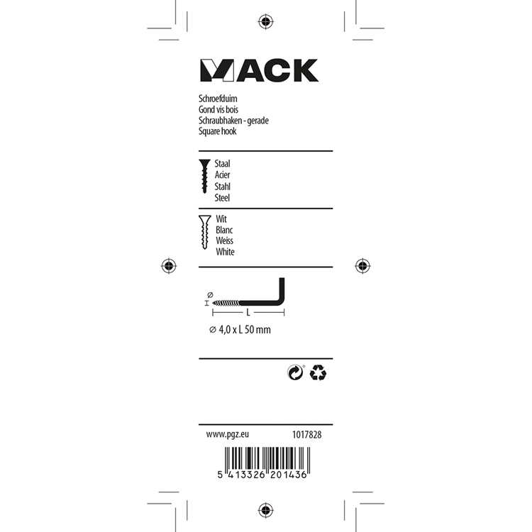 Mack 1017828 - schroefduim staal wit 3 st 4,0 x 50 mm | 10 stuks