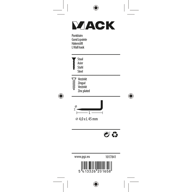 Mack 1017841 - puntduim staal verzinkt 7 st 4,0 x 45 mm | 10 stuks