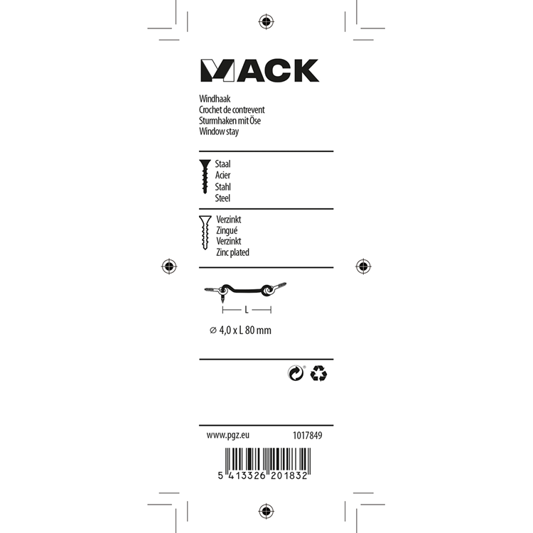 Mack 1017849 - windhaak staal verzinkt 2 st 4,0 x 80 mm | 5 stuks
