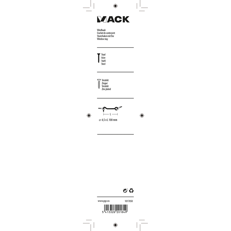 Mack 1017850 - windhaak staal verzinkt 2 st 4,5 x 100 mm | 5 stuks