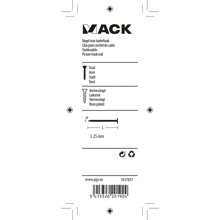 Mack 1017857 - nagel vr kaderhaak staal vermess. 25 st 25 mm | 10 stuks