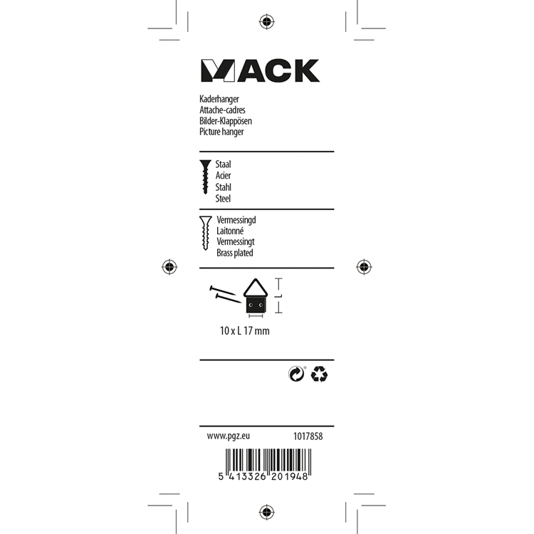 Mack 1017858 - kaderhanger staal vermessingd 6 st 10 x 17 mm | 10 stuks