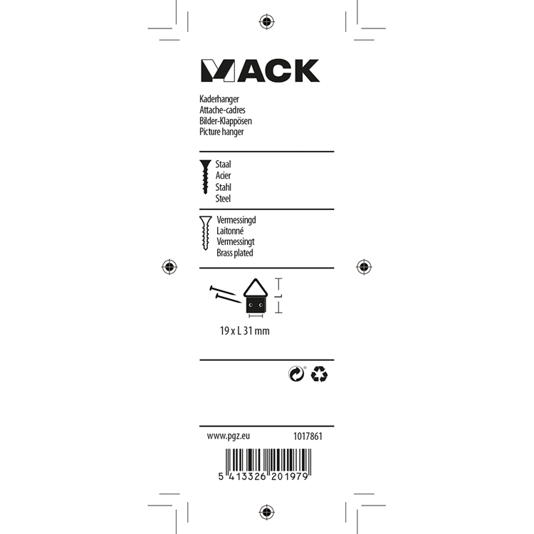 Mack 1017861 - kaderhanger staal vermessingd 4 st 19 x 31 mm | 10 stuks