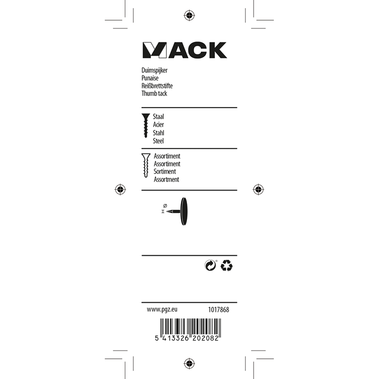 Mack 1017868 - duimspijker staal assortiment 60 st | 10 stuks