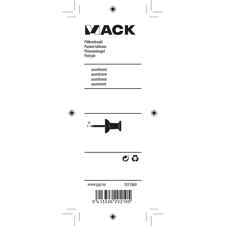 Mack 1017869 - prikbordnaald staal + kunststof 30 st | 5 stuks