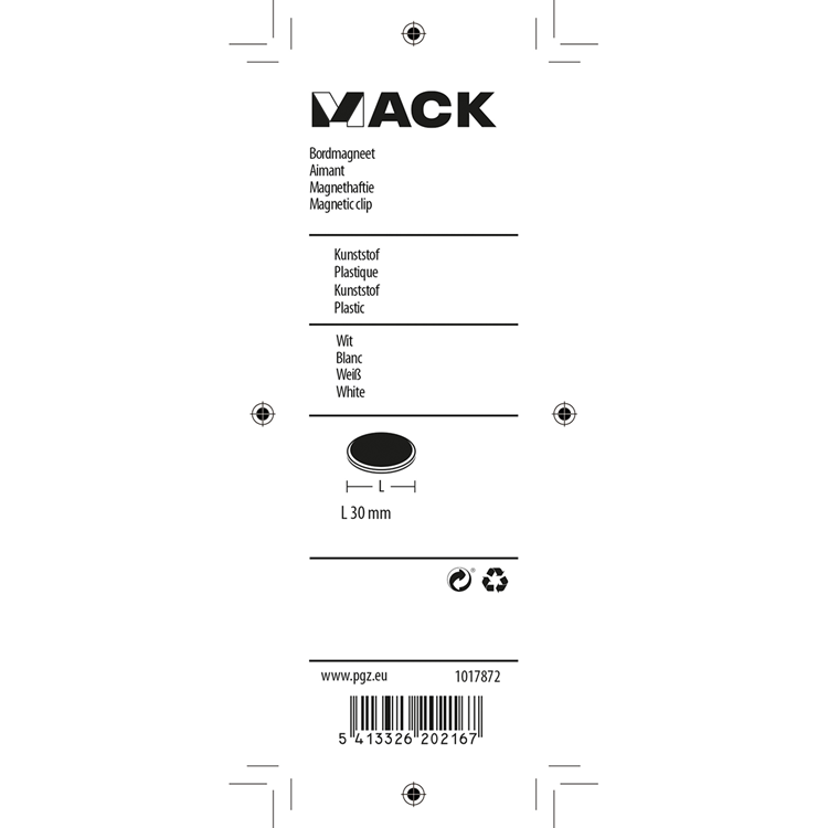 Mack 1017872 - bordmagneet kunststof wit 4 st30 mm | 10 stuks