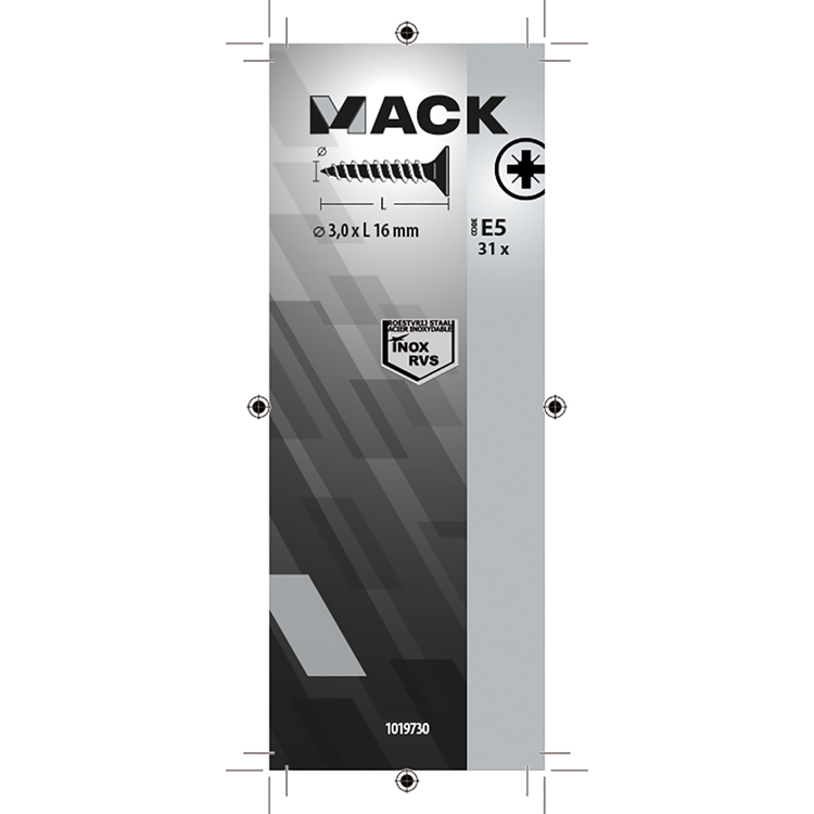 Mack 1019730 - spaanplaatschroef vz kop rvs 31 st 3,0 x 16 mm | 10 stuks