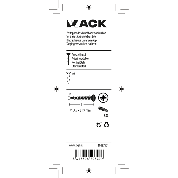 Mack 1019797 - zelftappende schroef bolvz.kopa2 12st 3,5 x 19 mm | 10 stuks