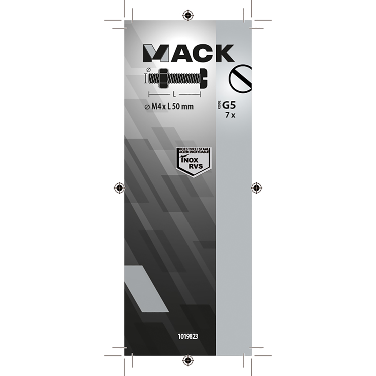 Mack 1019823 - metaalschroef cyl. kop + moer rvs 7 st m4x50 | 10 stuks