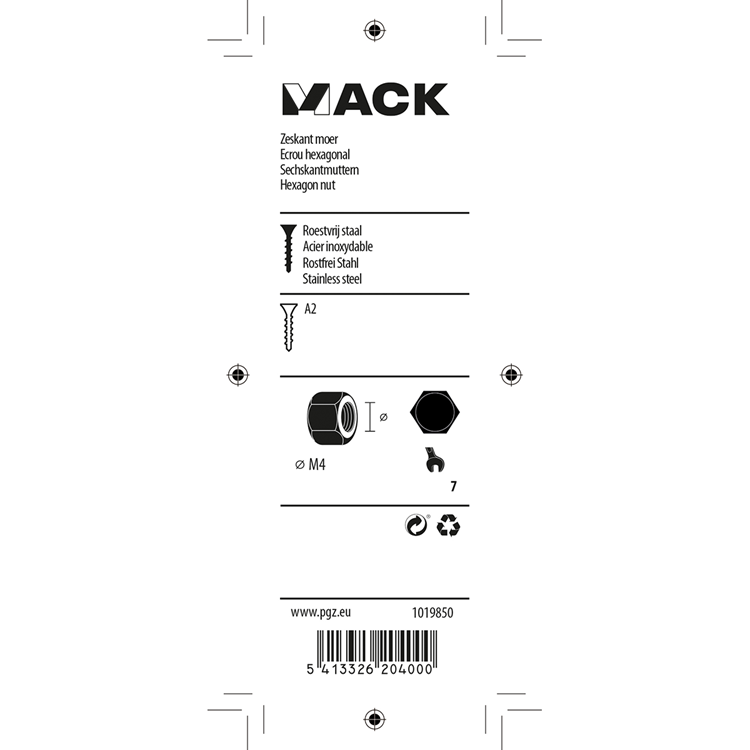 Mack 1019850 - zeskantmoer inox a2 18 st m4 | 10 stuks