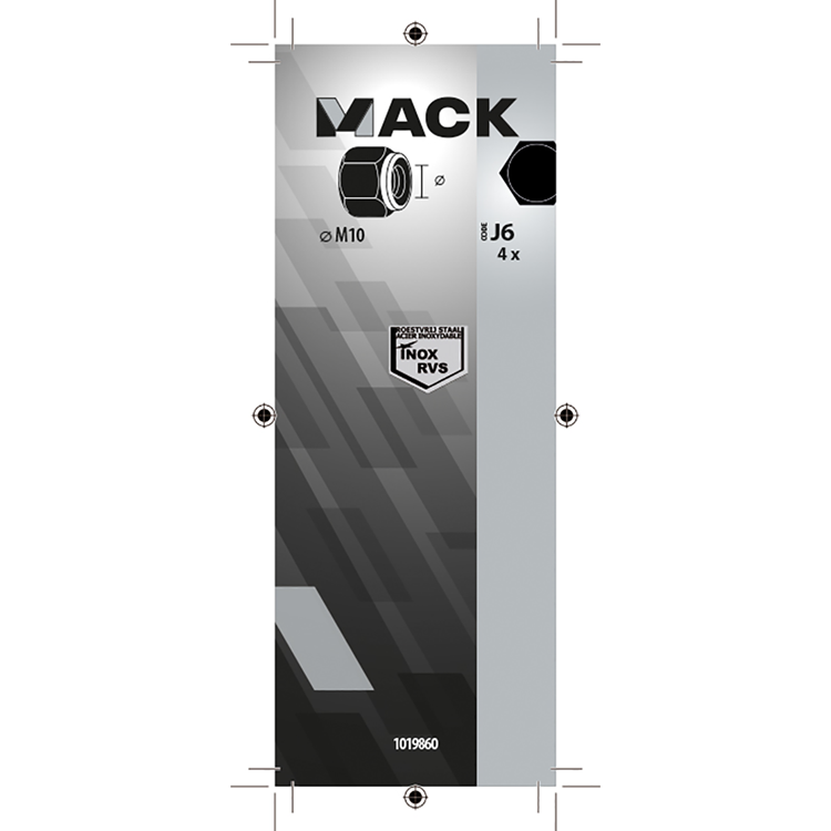 Mack 1019860 - zeskant borgmoer inox a2 4 st m 10 | 10 stuks