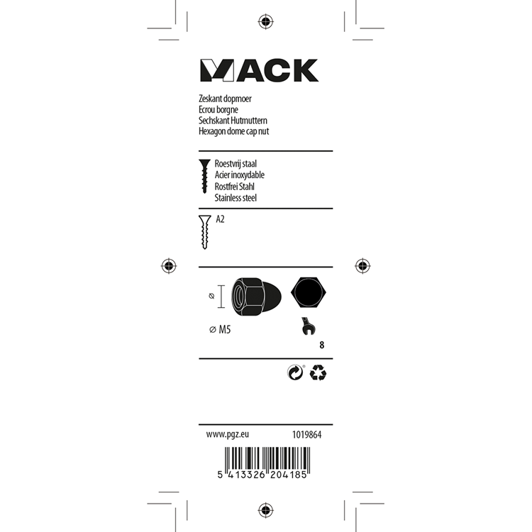 Mack 1019864 - zeskant dopmoer inox a2 5st m5 | 10 stuks