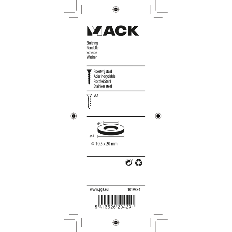 Mack 1019874 - sluitring inox a2 9 st m10 | 10 stuks