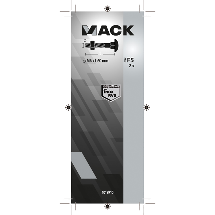 Mack 1019910 - houtbout + moer roestvrijstaal 2 st m6 x 60 mm | 10 stuks