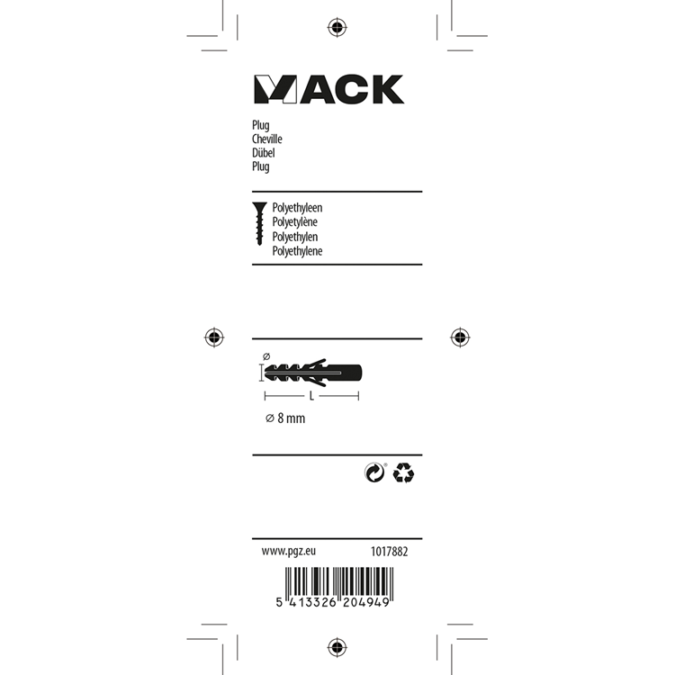 Mack 1017882 - plug polyethyleen 15 st 8 mm | 5 stuks