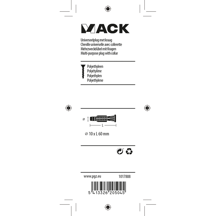 Mack 1017888 - universeelplug met kraag polyethyl. 6st 10 x 60 mm | 5 stuks