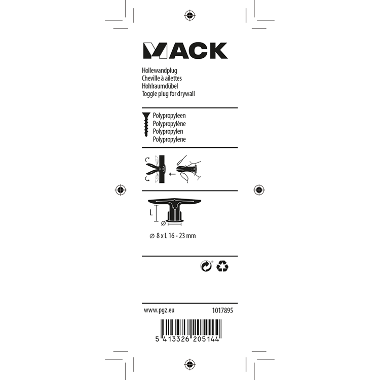 Mack 1017895 - hollewandplug nylon 4 st tc | 5 stuks