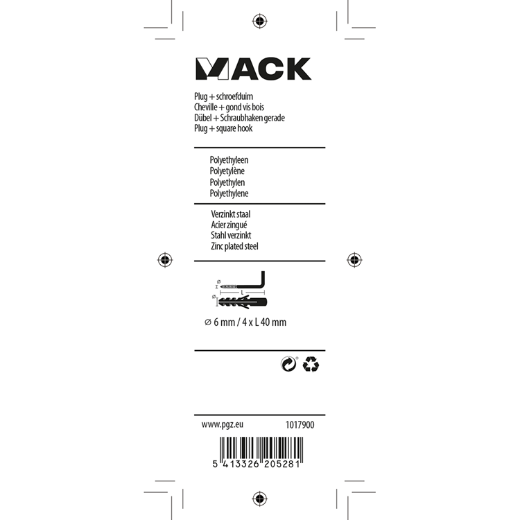 Mack 1017900 - plug + schroefduim polyeth 8 st 6mm 4x40mm | 5 stuks
