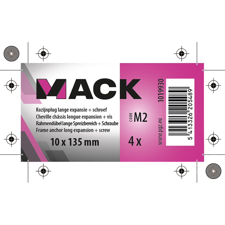 Mack 1019930 - kozijnplug lange exp. polyam. + schr.4st 10 x 135 mm | 5 stuks