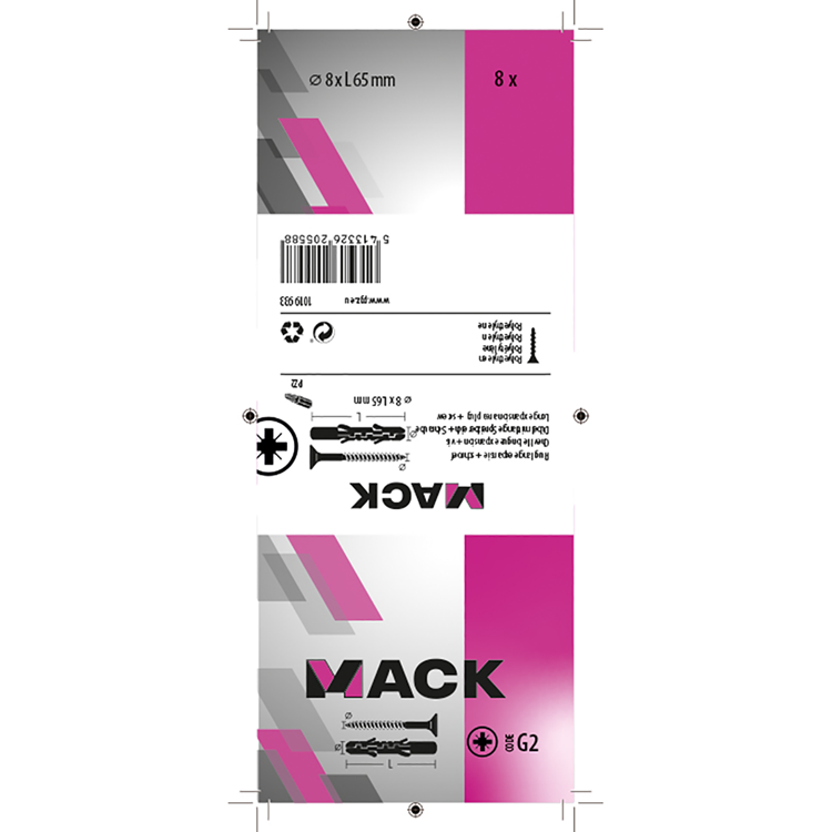 Mack 1019933 - plug lange exp.polyeth. + schr. 5x80 8 st 8 x 65 mm | 5 stuks