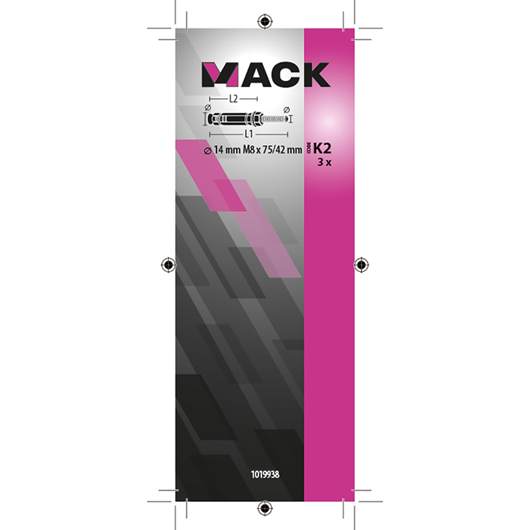 Mack 1019938 - keilbout met draadst. verzinkt 3 st m8x75 42mm | 5 stuks
