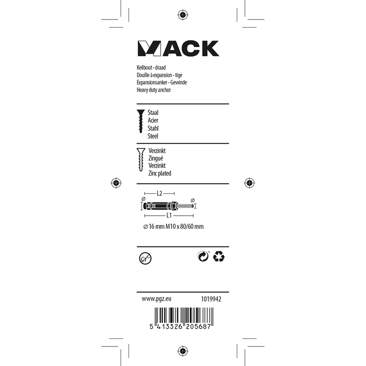 Mack 1019942 - keilbout met draadst. verzinkt2 st m10 x 80mm | 5 stuks