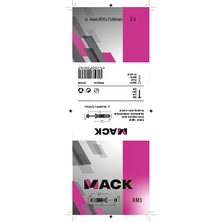 Mack 1019949 - keilbout 6-kant bout verzinkt 2 st m10 x 75 mm | 5 stuks