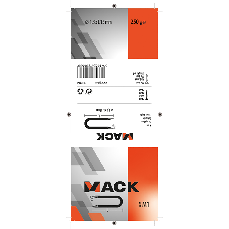Mack 1017951 - kram staal verzinkt 250 gr 1,8 x 15 mm | 5 stuks