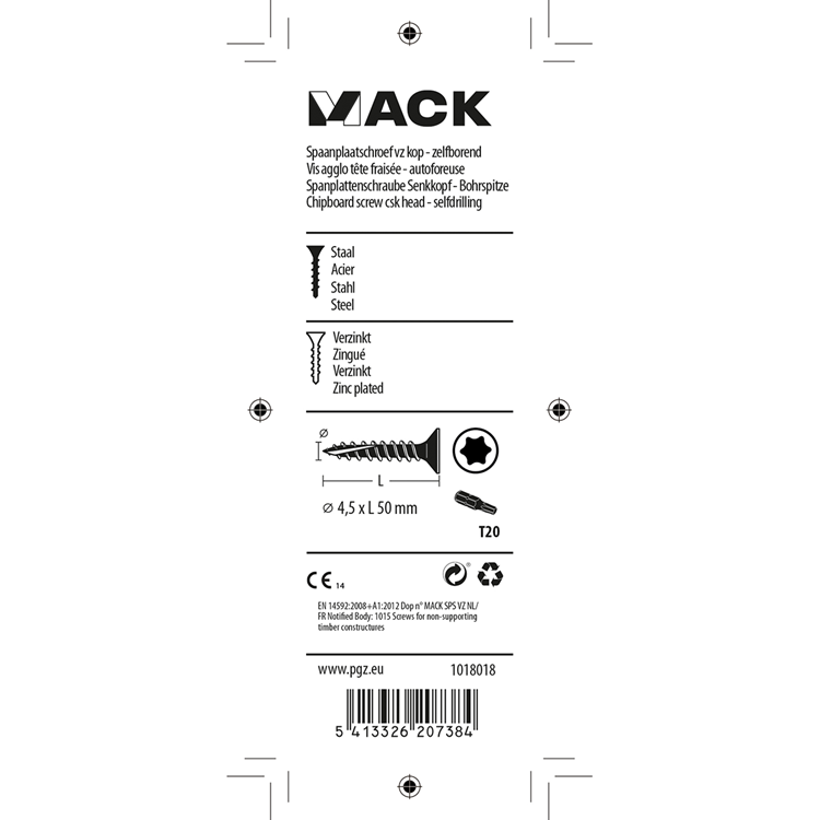 Mack 1018018 - spaanplschr.vzkop-zelfb. geelverz. 28 st 4,5 x 50 mm | 5 stuks