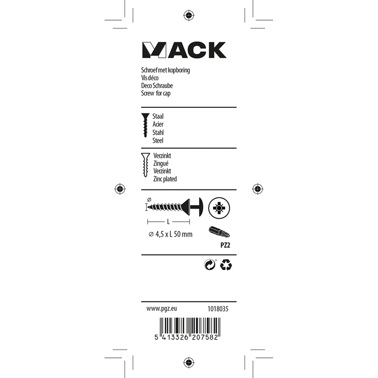 Mack 1018035 - schroef met kopboring staal verz. 24 st 4,5 x 50 mm | 5 stuks