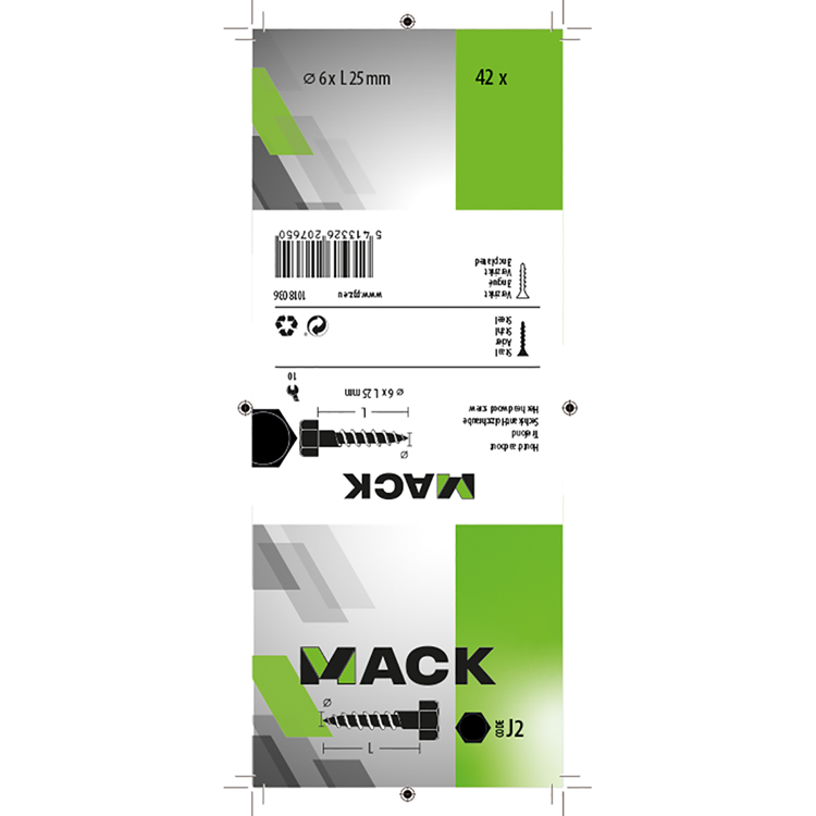 Mack 1018036 - houtdraadbout staal verzinkt 42 st 6 x 25 mm | 5 stuks