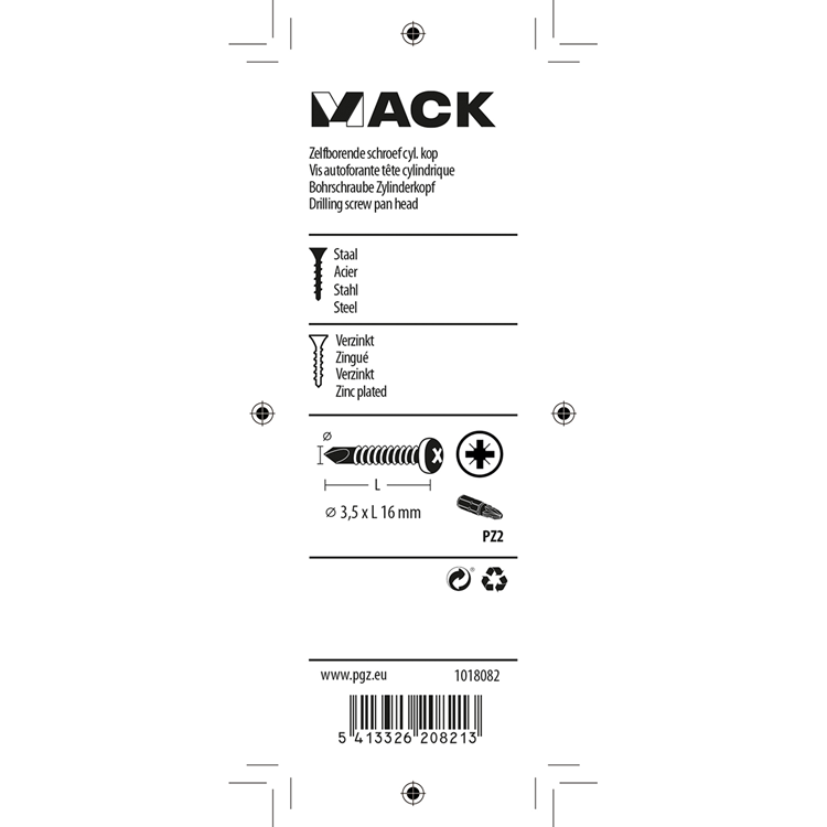 Mack 1018082 - zelfborende schroef cylkop verz.105st 3,5 x 16 mm | 5 stuks