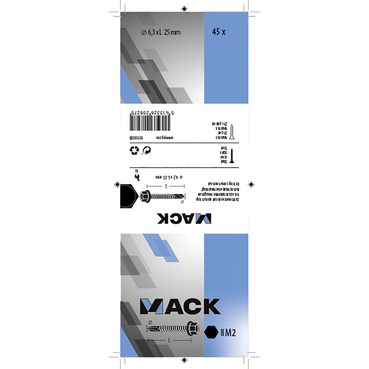 Mack 1018088 - zelfborende schroef zesk.kop verz. 45st 6,3 x 25 mm | 5 stuks