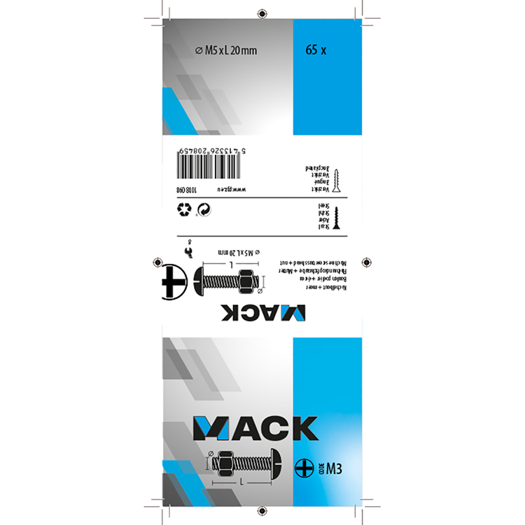 Mack 1018098 - kachelbout + moer staal verzinkt 5 st m5 x 20 mm | 5 stuks