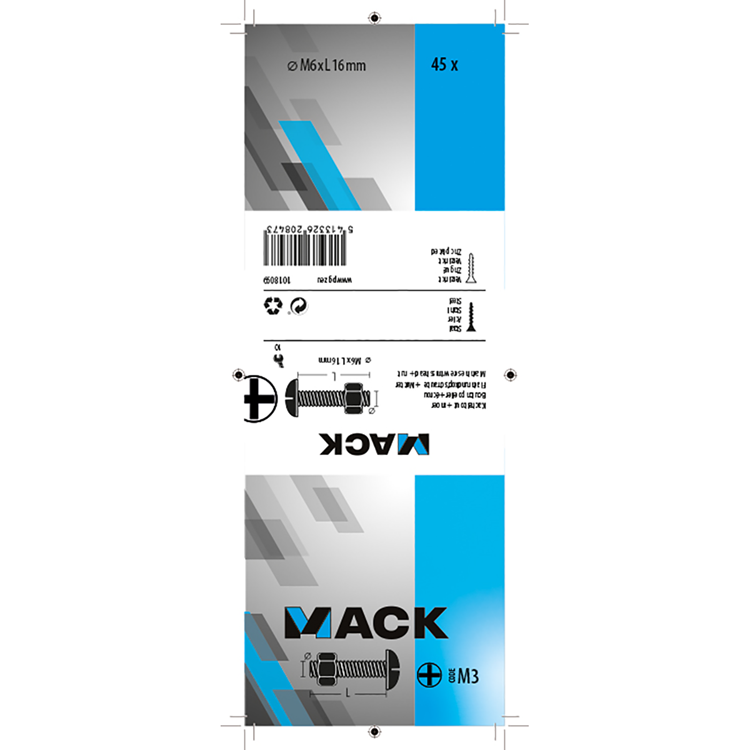 Mack 1018099 - kachelbout + moer staal verzinkt 45 st m6 x 16 mm | 5 stuks