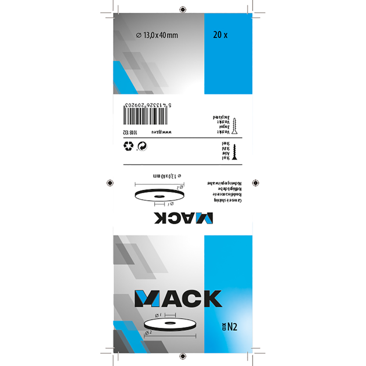 Mack 1018132 - carrosserie sluitring verzinkt20 st 13,0 x 40 mm | 5 stuks